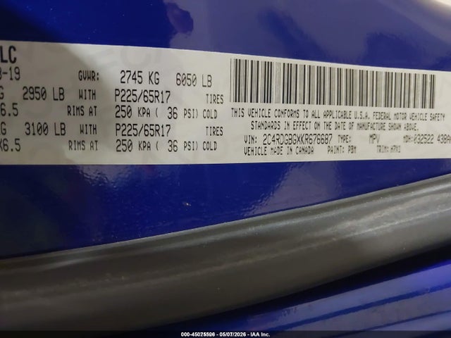 Продажа на аукционе авто 2019 Dodge Grand Caravan Se, vin: 2C4RDGBGXKR676687, номер лота: 45075506