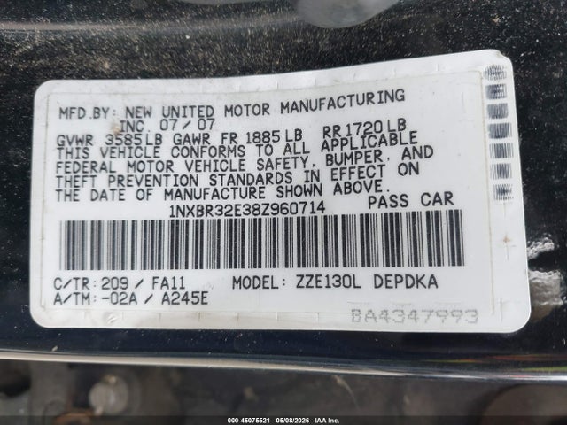 Aukcja sprzedaży 2008 Toyota Corolla Ce, vin: 1NXBR32E38Z960714, numer aukcji: 45075521