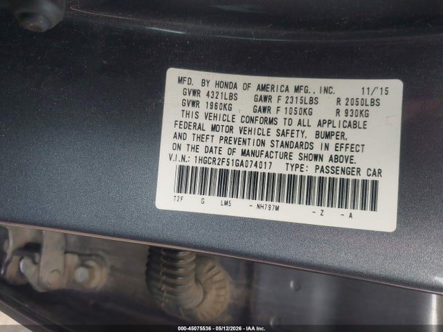 1HGCR2F51GA074017 Honda Accord Sport