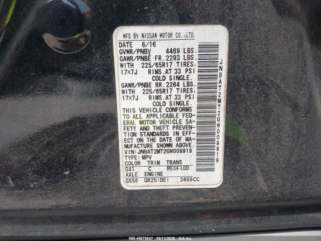 Aukcja sprzedaży 2016 Nissan Rogue S, vin: JN8AT2MT2GW009919, numer aukcji: 45075547