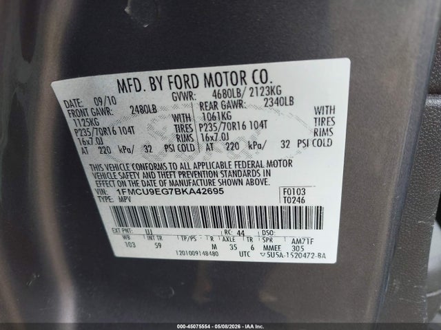 Aukcja sprzedaży 2011 Ford Escape Limited, vin: 1FMCU9EG7BKA42695, numer aukcji: 45075554