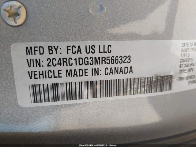 45075558 :رقم المزاد ، 2C4RC1DG3MR566323 vin ، 2021 Chrysler Voyager Lxi مزاد بيع
