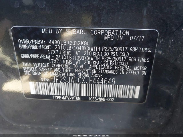 Aukcja sprzedaży 2018 Subaru Forester 2.5i Premium, vin: JF2SJAECXJH444649, numer aukcji: 45075557