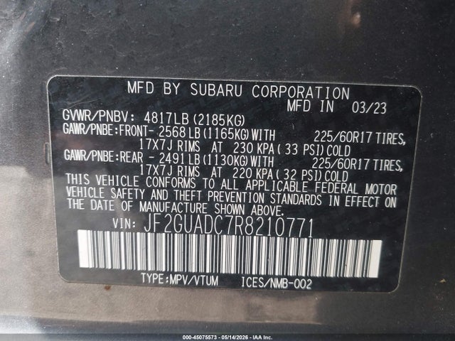 2024 Subaru Crosstrek Premium მანქანა იყიდება აუქციონზე, vin: JF2GUADC7R8210771, აუქციონის ნომერი: 45075573
