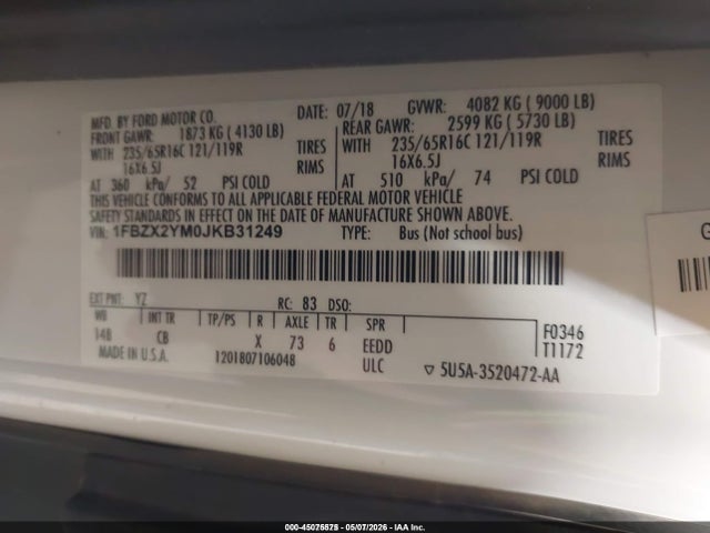 1FBZX2YM0JKB31249 Ford Transit-350 Xl