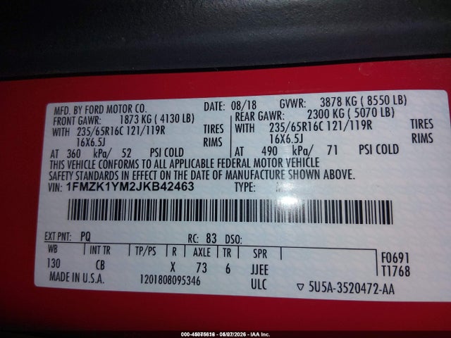 1FMZK1YM2JKB42463 Ford Transit-150 Xl