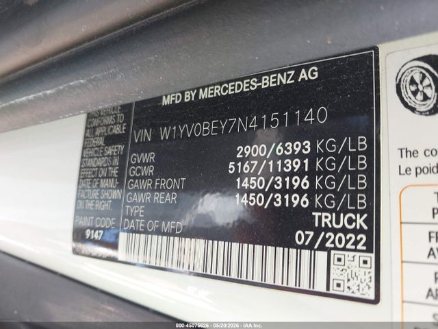 Продажа на аукционе авто 2022 Mercedes-benz Metris, vin: W1YV0BEY7N4151140, номер лота: 45075626