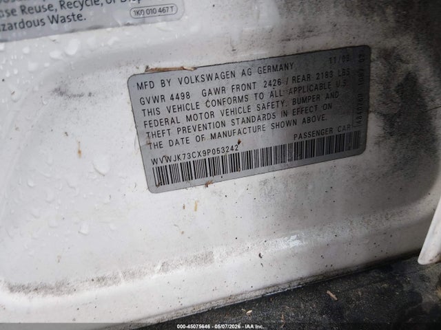 Продаж на аукціоні авто 2009 Volkswagen Passat Komfort, vin: WVWJK73CX9P053242, номер лоту: 45075646