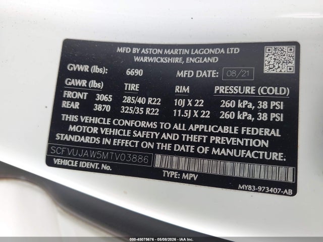 Aston Martin DBX 2021 SCFVUJAW5MTV03886 Image 9