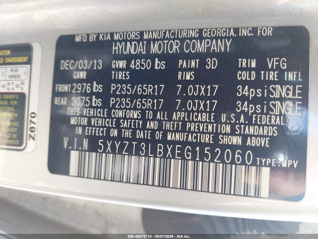 Aukcja sprzedaży 2014 Hyundai Santa Fe Sport 2.4l, vin: 5XYZT3LBXEG152060, numer aukcji: 45075715
