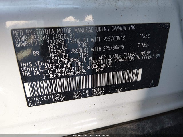 2021 Toyota Rav4 Hybrid Xse მანქანა იყიდება აუქციონზე, vin: 2T3E6RFV4MW006025, აუქციონის ნომერი: 45075727