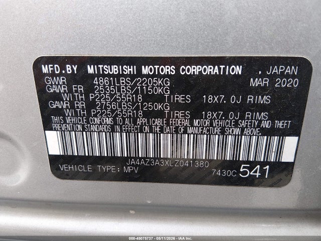 Продаж на аукціоні авто 2020 Mitsubishi Outlander Es 2.4 S-awc/le 2.4 S-awc/se 2.4 S-awc/sel 2.4 S-awc/sp 2.4 S-awc, vin: JA4AZ3A3XLZ041380, номер лоту: 45075737