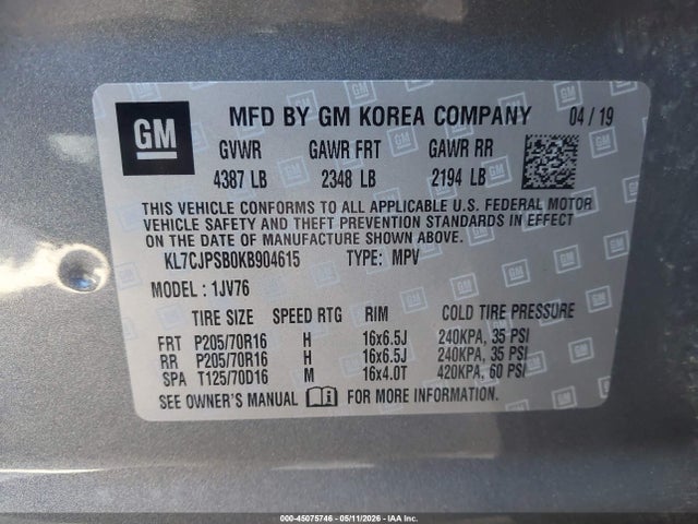 KL7CJPSB0KB904615 Chevrolet Trax Lt