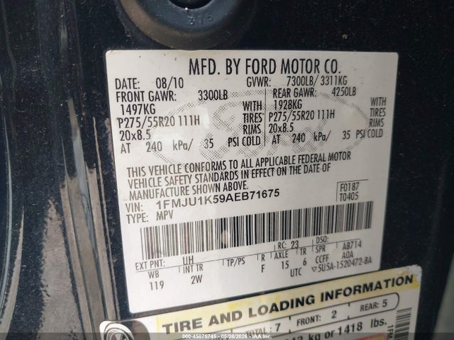 Продаж на аукціоні авто 2010 Ford Expedition Limited, vin: 1FMJU1K59AEB71675, номер лоту: 45075745