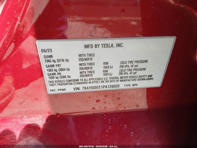 Продажа на аукционе авто 2023 Tesla Model Y Awd/long Range Dual Motor All-wheel Drive, vin: 7SAYGDEE1PA126020, номер лота: 45075748
