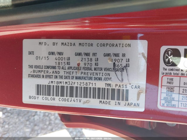 Продажа на аукционе авто 2015 Mazda Mazda3 S Grand Touring, vin: JM1BM1M32F1258711, номер лота: 45075759