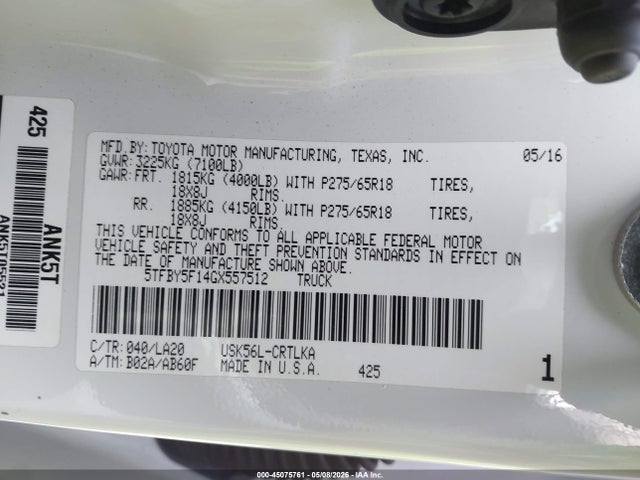 5TFBY5F14GX557512 Toyota Tundra Limited 5.7l V8