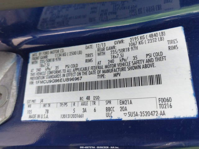 Aukcja sprzedaży 2014 Ford Escape Se, vin: 1FMCU9G96EUB96967, numer aukcji: 45075764