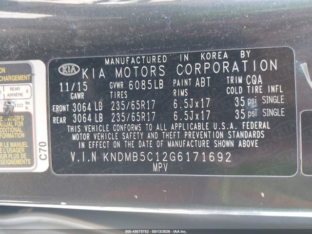 Продажа на аукционе авто 2016 Kia Sedona Lx, vin: KNDMB5C12G6171692, номер лота: 45075782