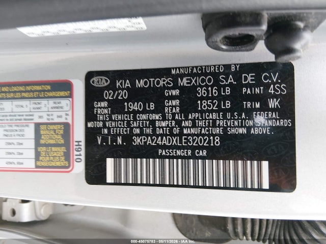 Продажа на аукционе авто 2020 Kia Rio Lx, vin: 3KPA24ADXLE320218, номер лота: 45075783
