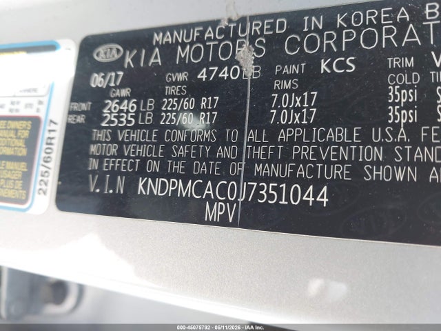 Aukcja sprzedaży 2018 Kia Sportage Lx, vin: KNDPMCAC0J7351044, numer aukcji: 45075792