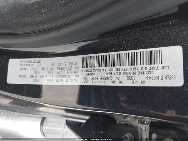 45075831 :رقم المزاد ، 1C6SRFBT9KN764273 vin ، 2019 Ram 1500 Big Horn/lone Star  4x4 6'4 Box مزاد بيع