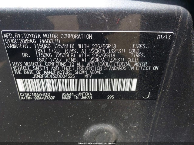 Продажа на аукционе авто 2013 Toyota Rav4 Limited, vin: JTMDFREV3DD004325, номер лота: 45075836