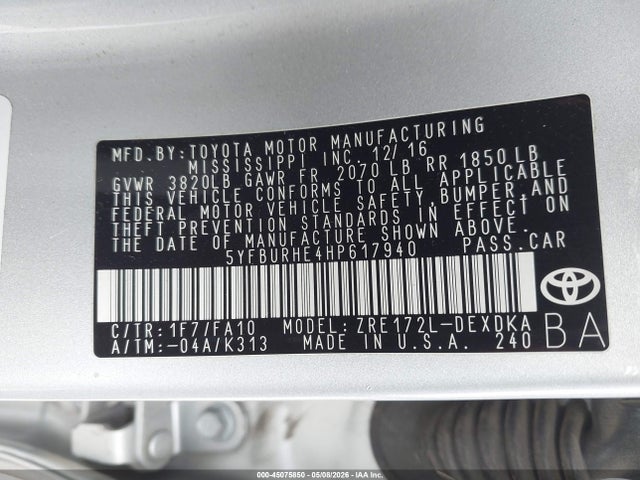 5YFBURHE4HP617940 Toyota COROLLA L