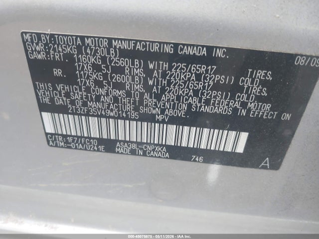 Aukcja sprzedaży 2009 Toyota Rav4, vin: 2T3ZF35V49W014195, numer aukcji: 45075875