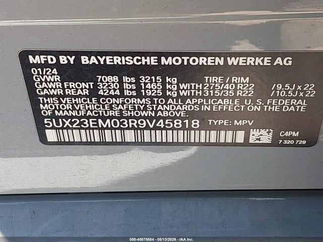 5UX23EM03R9V45818 BMW X7 Xdrive40i