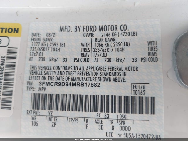3FMCR9D94MRB17582 Ford Bronco Sport Badlands