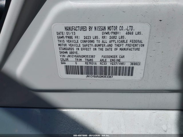 Aukcja sprzedaży 2013 Infiniti G37x, vin: JN1CV6AR4DM353387, numer aukcji: 45075895