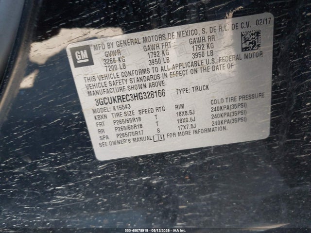 Продаж на аукціоні авто 2017 Chevrolet Silverado 1500 2lt, vin: 3GCUKREC3HG328166, номер лоту: 45075919