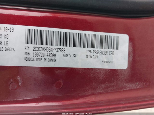 45075932 :رقم المزاد ، 2C3CDXHG5KH737869 vin ، 2019 Dodge Charger Gt Rwd مزاد بيع