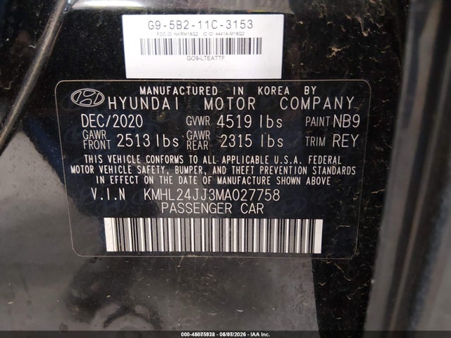 KMHL24JJ3MA027758 Hyundai Sonata Blue