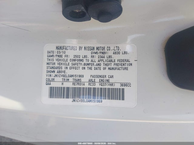 Aukcja sprzedaży 2010 Infiniti G37x, vin: JN1CV6EL0AM151969, numer aukcji: 45075980