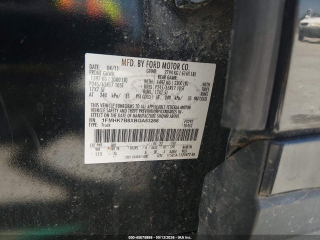 45075986 :رقم المزاد ، 1FMHK7B8XBGA53268 vin ، 2011 Ford Explorer مزاد بيع
