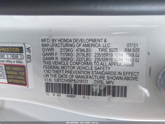 Aukcja sprzedaży 2021 Acura Rdx Standard, vin: 5J8TC1H36ML018131, numer aukcji: 45075993