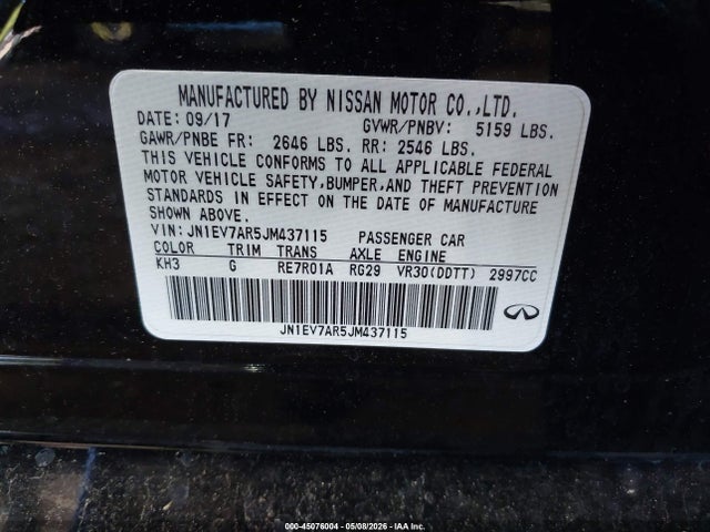 2018 Infiniti Q50 3.0t Sport მანქანა იყიდება აუქციონზე, vin: JN1EV7AR5JM437115, აუქციონის ნომერი: 45076004