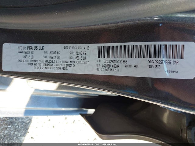 45076011 :رقم المزاد ، 1C3CCCAB4GN181353 vin ، 2016 Chrysler 200 Limited مزاد بيع