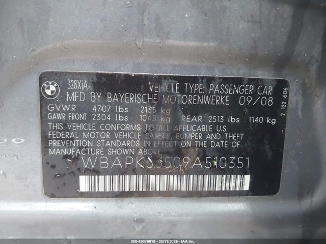 Aukcja sprzedaży 2009 Bmw 328i Xdrive, vin: WBAPK53509A510351, numer aukcji: 45076018