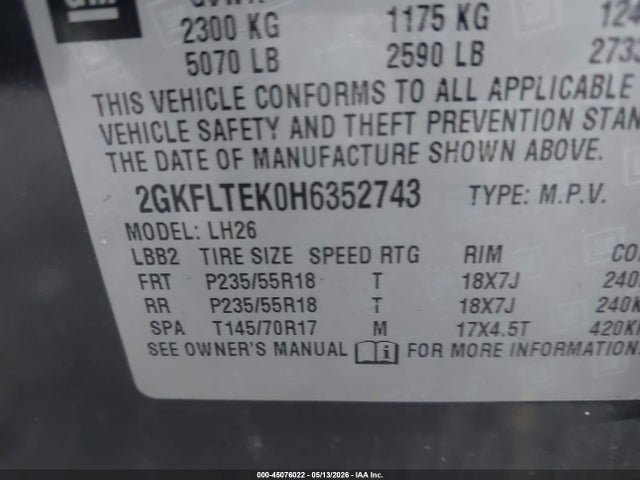 2017 Gmc Terrain Sle-2 მანქანა იყიდება აუქციონზე, vin: 2GKFLTEK0H6352743, აუქციონის ნომერი: 45076022