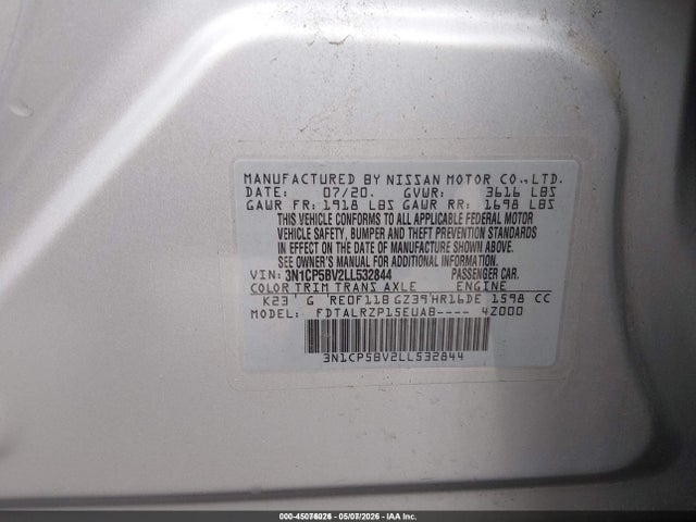 3N1CP5BV2LL532844 Nissan Kicks S Xtronic Cvt