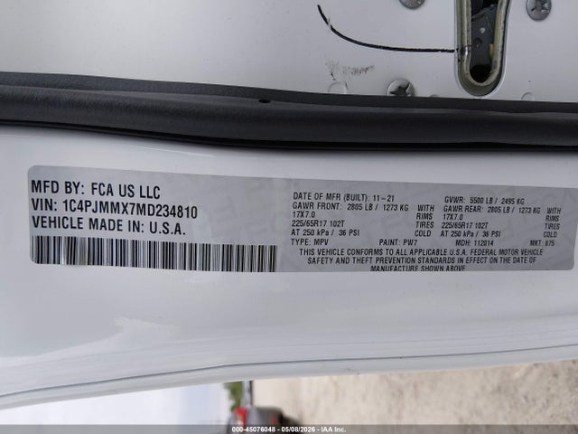 2021 Jeep Cherokee Latitude Lux 4x4 მანქანა იყიდება აუქციონზე, vin: 1C4PJMMX7MD234810, აუქციონის ნომერი: 45076048