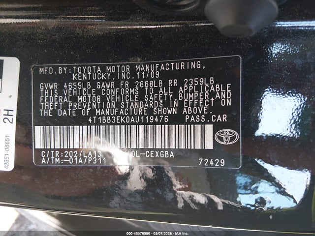 Aukcja sprzedaży 2010 Toyota Camry Hybrid, vin: 4T1BB3EK0AU119476, numer aukcji: 45076050