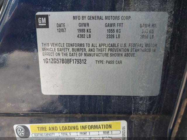 Aukcja sprzedaży 2008 Chevrolet Malibu Ls, vin: 1G1ZG57B08F179312, numer aukcji: 45076055