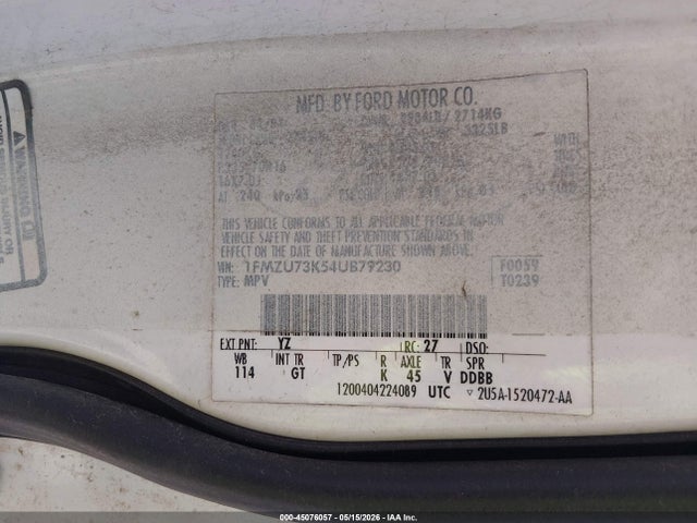 45076057 :رقم المزاد ، 1FMZU73K54UB79230 vin ، 2004 Ford Explorer Nbx/xlt مزاد بيع