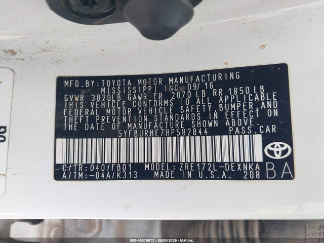 Продаж на аукціоні авто 2017 Toyota Corolla Le, vin: 5YFBURHE7HP582844, номер лоту: 45076072