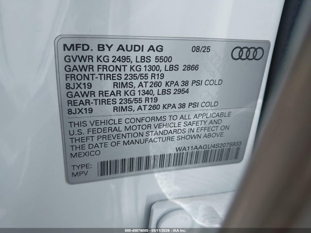 Aukcja sprzedaży 2025 Audi All-new Q5 Premium Tfsi Quattro S Tronic, vin: WA11AAGU4S2075933, numer aukcji: 45076080