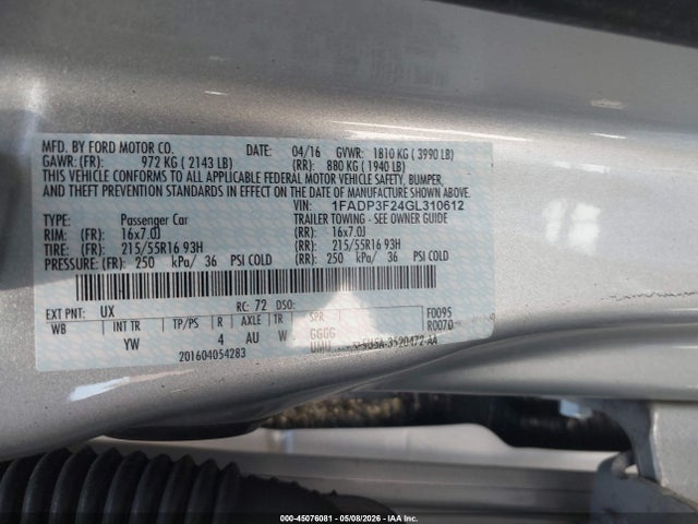 Ford FOCUS SE 2016 1FADP3F24GL310612 Image 9